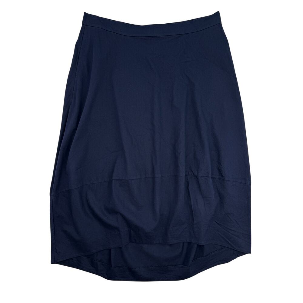 Eileen Fisher Organic Cotton Midi Skirt Navy Blue Bubble Hem Minimalist Size L